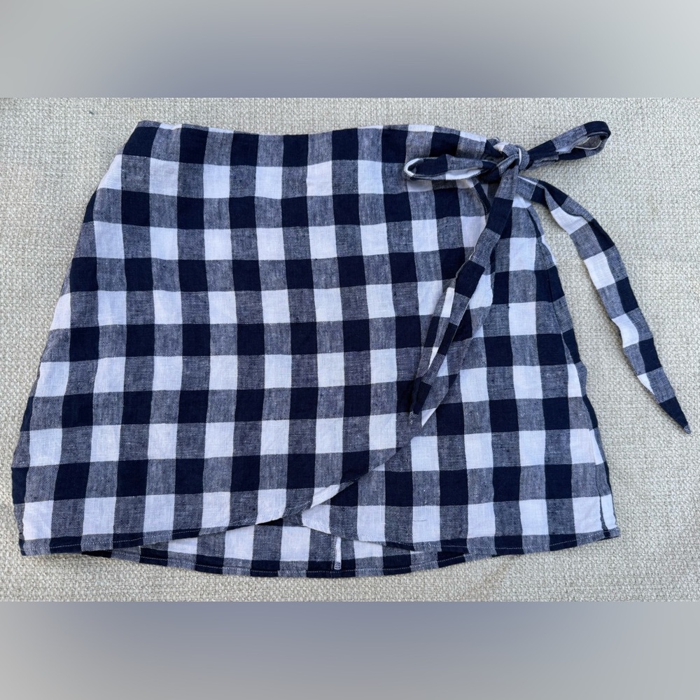 Reformation Navy and White Checkered Skirt